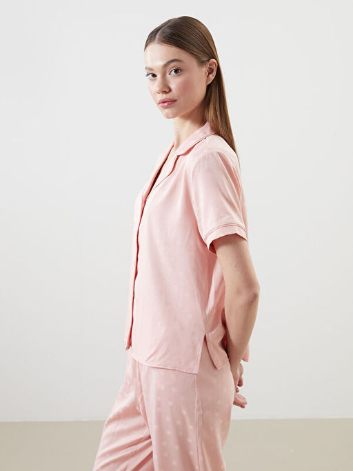G?mlek Yaka Saten Kad?n Pijama Tak?m?