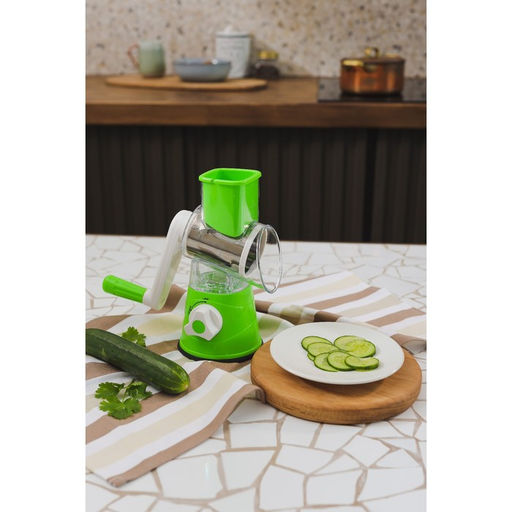 Овощерезка барабанная механическая Доляна Mandoline Slicer, 3 насадки, зелёная