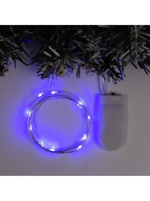 Гирлянда «Нить» 1 м роса, IP20, серебристая нить, 10 LED, батарейки CR2032х2 (в комплекте), свечение синее