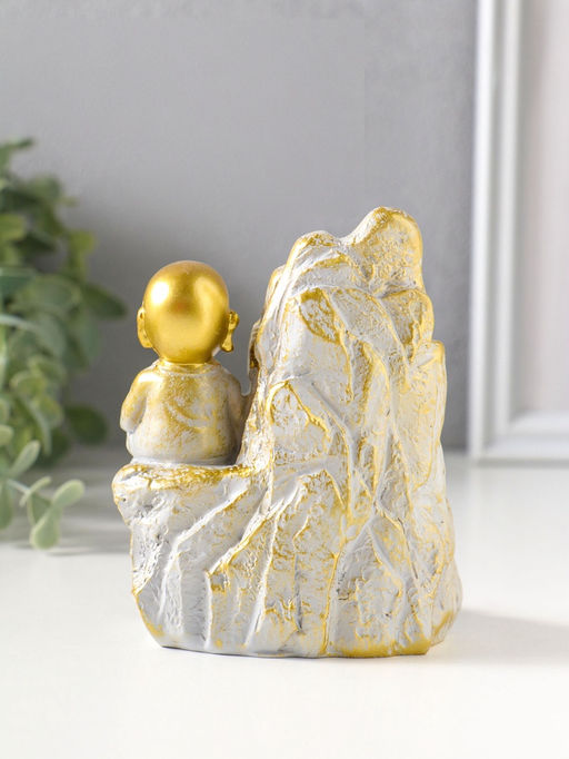 Подставка для благовоний "Хотей на скале" стелющийся дым, беж с патиной 9,5х7х12,5 см