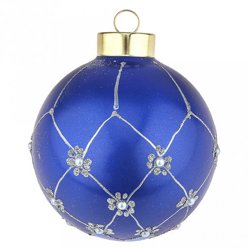 Елочная игрушка шар стеклянная д9,5см, синий металлик, ручная художественная роспись, подарочная упаковка (Россия) - Домашняя мода фото 2