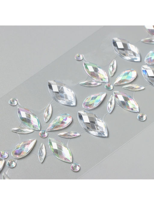 Наклейка - стразы Цветы, на шею, спину, серебро, 25?8.5 см