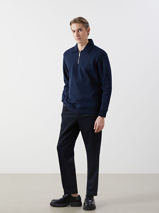 Polo Yaka Uzun Kollu Erkek Sweatshirt