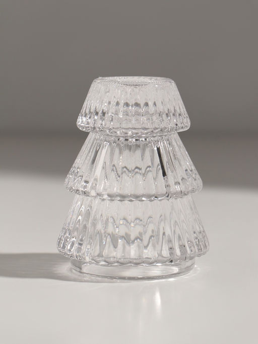 Стеклянный подсвечник на 1 свечу «Ёлочка гофре», прозрачный, d=2.2 см, 6×6×8 см