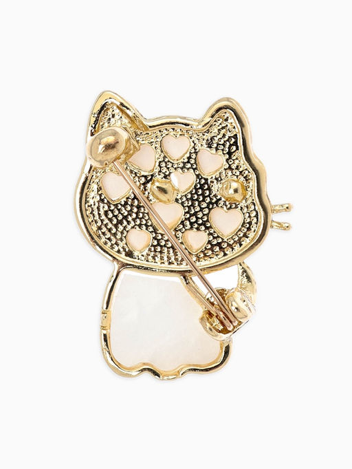 Брошь перламутровый "Котёнок", цвет белый в золоте