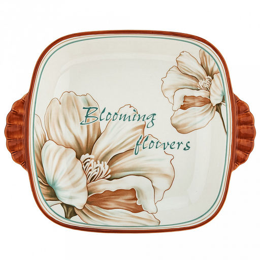 Блуминг флауэрс (Blooming flowers) Блюдо фарфоровое 221х178х41мм, с ручками, с деколью, отводка (Китай)