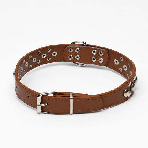 Ошейник Сириус, кожзам с заклёпками, 56 х 3 см, ОШ 42-52, коричневый - Пижон фото 2