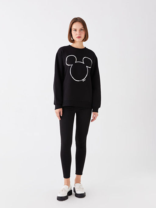 Bisiklet Yaka Mickey Mouse Bask?l? Uzun Kollu Oversize Kad?n Sweatshirt - Waikiki фото 3