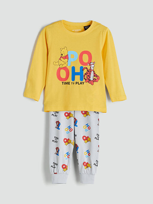 Bisiklet Yaka Winnie the Pooh Bask?l? Erkek ?ocuk Pijama Tak?m