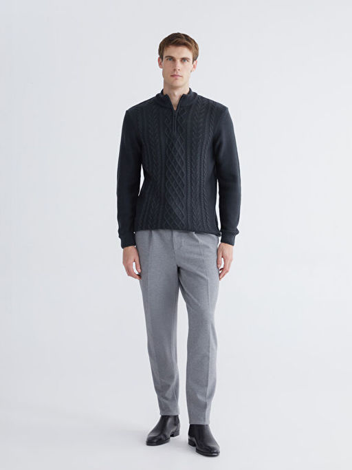 Fermuarl? Dik Yaka Erkek Triko Kazak