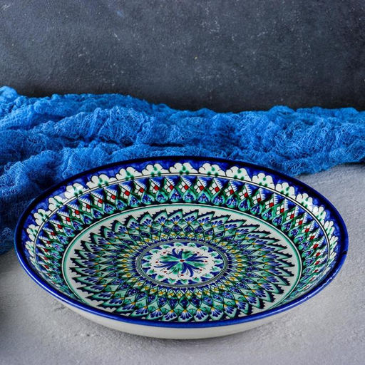 Ляган узбекский Риштанская Керамика «Узоры», d=25 см, синий