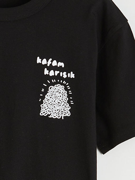 Bisiklet Yaka Yaz? Bask?l? Erkek ?ocuk Ti??rt