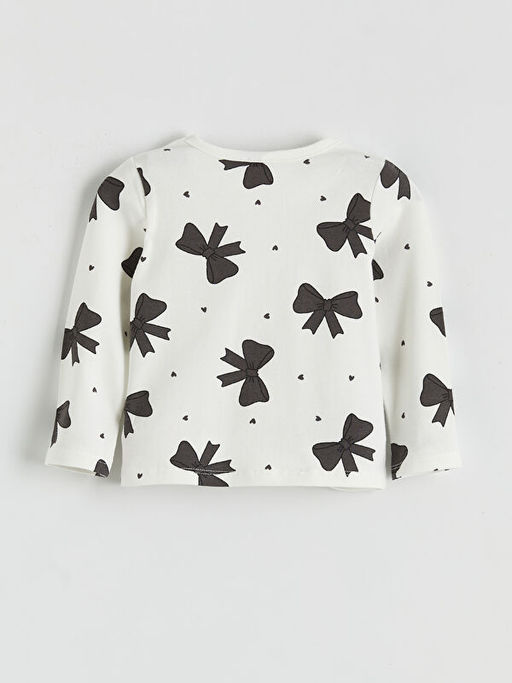 Bisiklet Yaka Fiyonk Bask?l? K?z Bebek Ti??rt ve Tayt