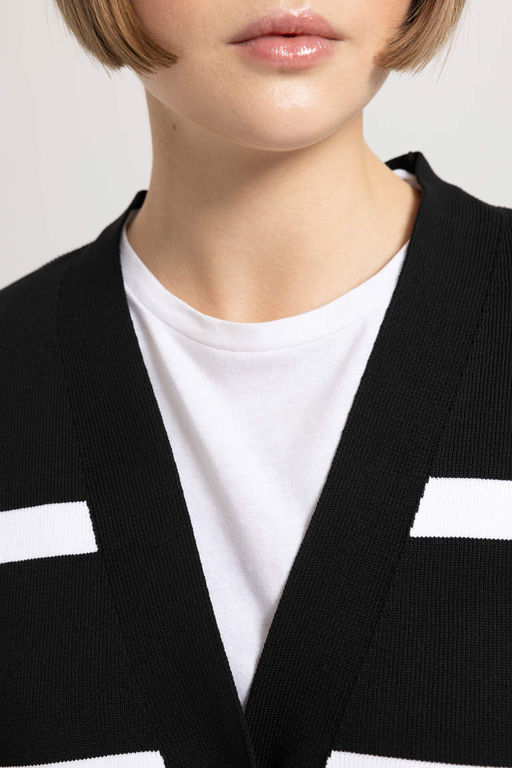 Полосатый кардиган с V-образным вырезом Relax Fit - Defacto фото 5