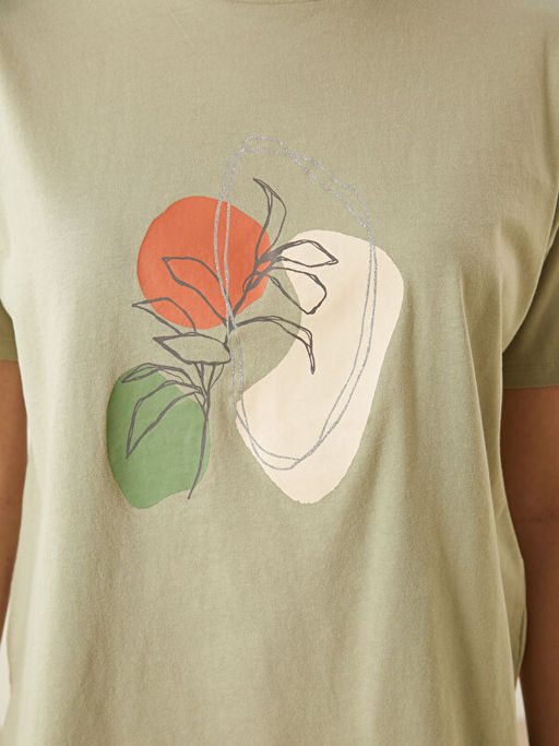 Bisiklet Yaka Bask?l? Kad?n Ti??rt