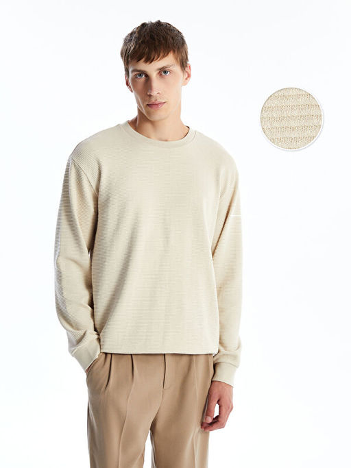 Bisiklet Yaka Uzun Kollu Erkek Dokulu Sweatshirt