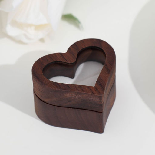 Футляр для колец «Сердце», шкатулка для украшений, белая подушка, тёмное дерево