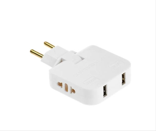 Тройник плоский, поворотный, 2 розетки, 10А, 2 USB, без з/к, белый - Family фото 3