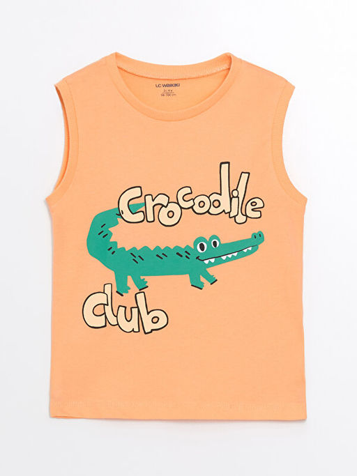 Bisiklet Yaka Kolsuz Bask?l? Erkek Bebek Atlet