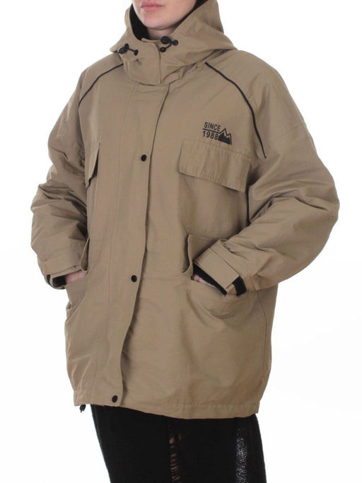 3092 BEIGE/GREEN Куртка демисезонная женская (100 гр. холлофайбер)