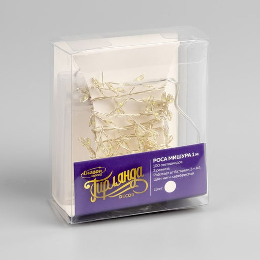 Гирлянда Мишура 1 м, роса, IP20, серебристая нить, 100 LED, 2 режима, от батареек АА?3, свечение белое - Luazon lighting фото 4