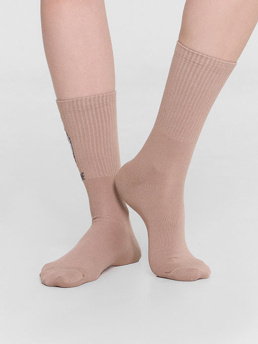 Цена за 5 пар! Носки женские высокие бежевые с надписью Comfort zone - Mark formelle фото 2