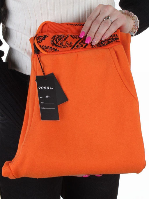 2611 ORANGE Штаны утепленные спортивные женские (85% хлопок, 10% полиэстер, 5% спандекс)