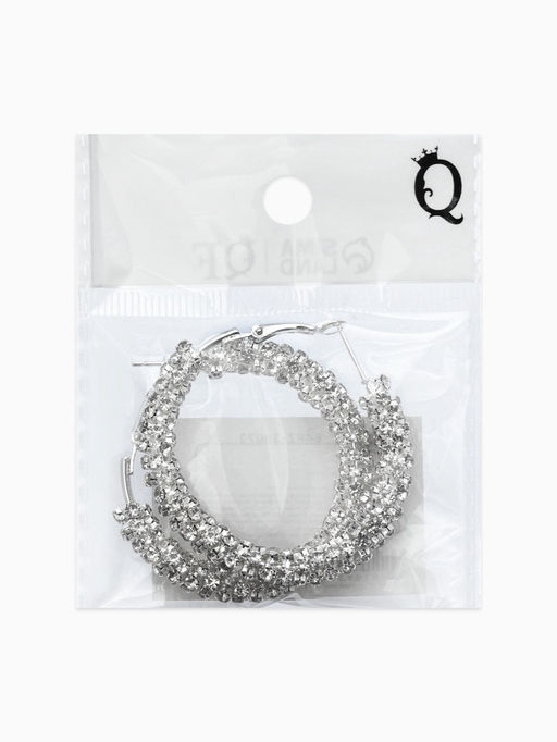 Серьги-кольца со стразами "Россыпь" d=4,5см, цвет белый в серебре