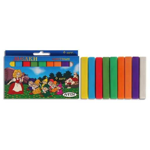 Цена за 6 шт. Мелки цветные «АЛГЕМ», в наборе 9 штук, квадратные