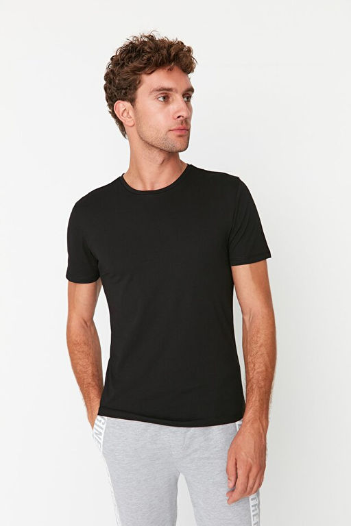Unisex Siyah-Beyaz Basic Slim Fit/Dar Kesim %100 Pamuk 2li Paket K_sa Kollu T-Shirt TMNSS19BO0075 - Trendyolmilla фото 2