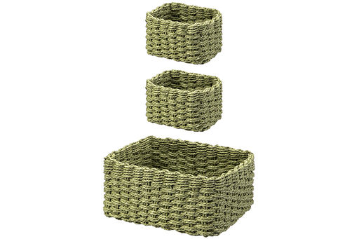 Набор 3 плетеных корзин 1 корзинка 28*22*14 см, 2 корзинки 18*14*11 см, зеленый - Elan gallery фото 3