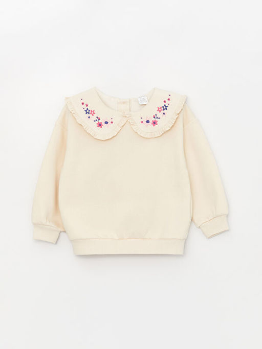 Bebe Yaka Uzun Kollu Nak??l? K?z Bebek Sweatshirt ve Pantolon - Waikiki фото 2