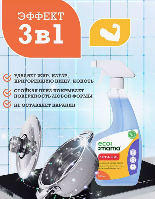 Средство для удаления жира АНТИЖИР ECOMAMA 500мл  фото 4