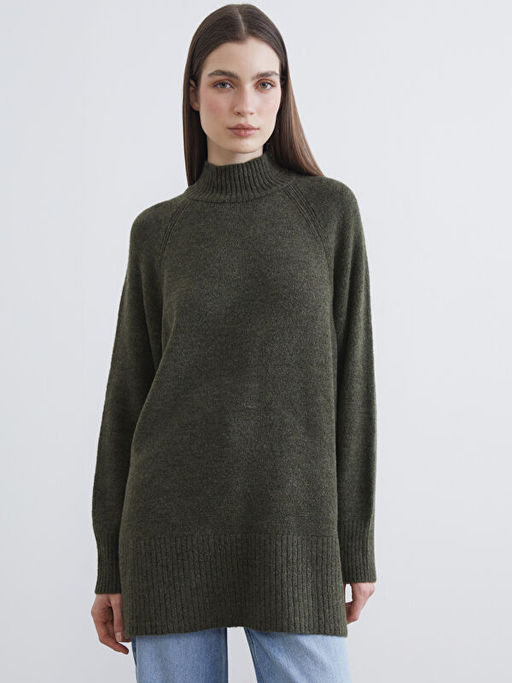 Bal?k?? Yaka Oversize Kad?n Triko Tunik