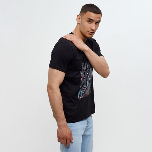 Футболка мужская MINAKU с фирменным принтом цвет чёрный, р-р 54