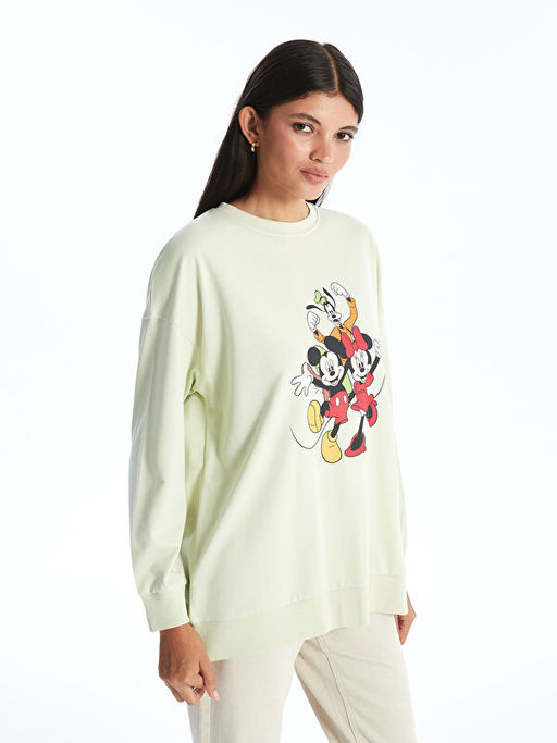 Bisiklet Yaka Mickey ve Arkada?lar? Bask?l? Kad?n Sweatshirt