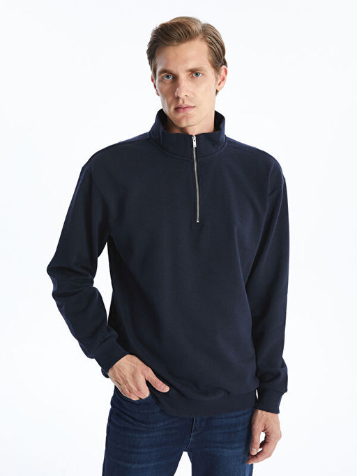 Dik Yaka Uzun Kollu Erkek Kal?n Sweatshirt