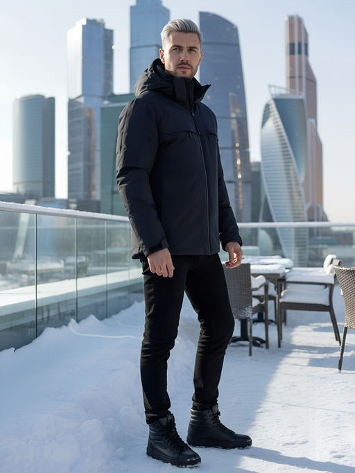 Горнолыжная куртка мужская зимняя черного цвета 2412Ch