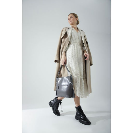 Сумка-тоут на молнии, 2 наружных кармана, длинный ремень, цвет серый - Simaland фото 4