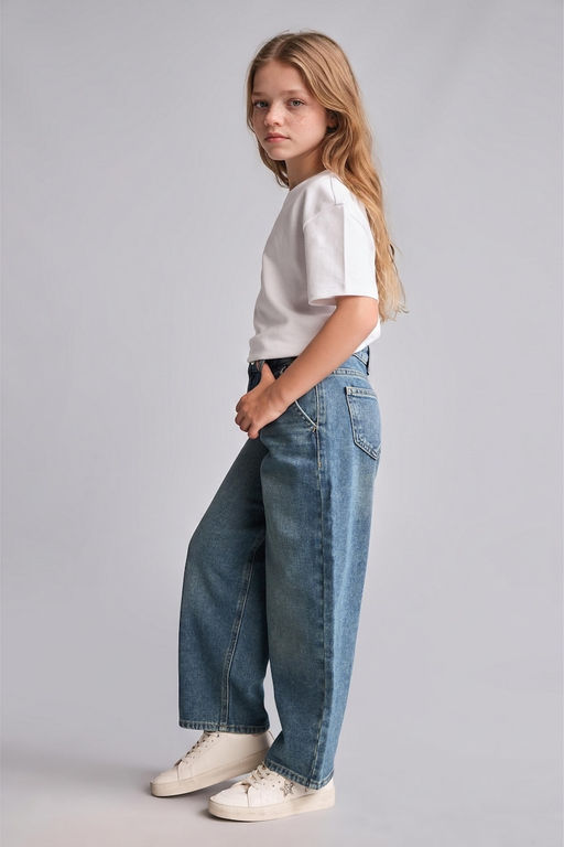 %100 Pamuk Baggy Fit Jean Pantolon K_z _ocuk - Defacto фото 2