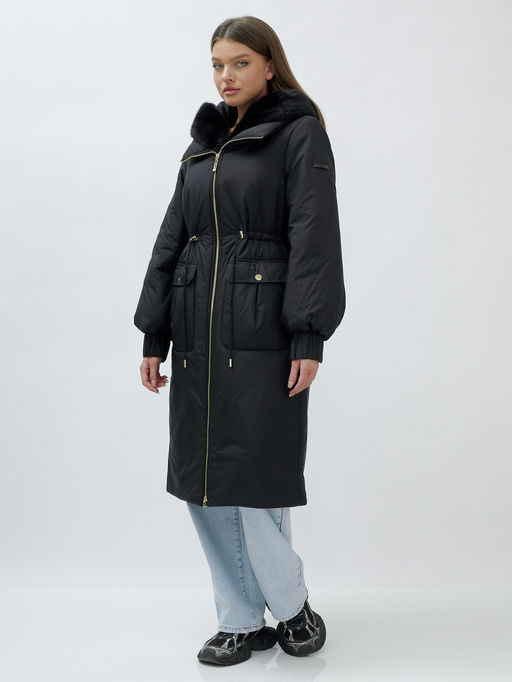 Пальто зимнее женское стильное с норкой люкс класса черного цвета 8628Ch - Mtforce фото 3