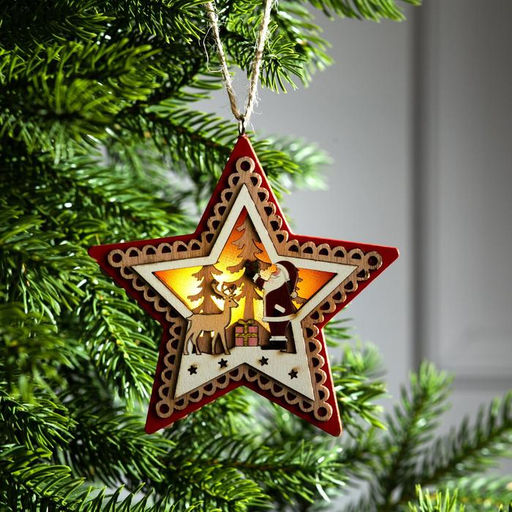 Ёлочная игрушка Красная звезда с Дедом Морозом, 12х12х1.5 см, от батареек, свечение тёплое белое