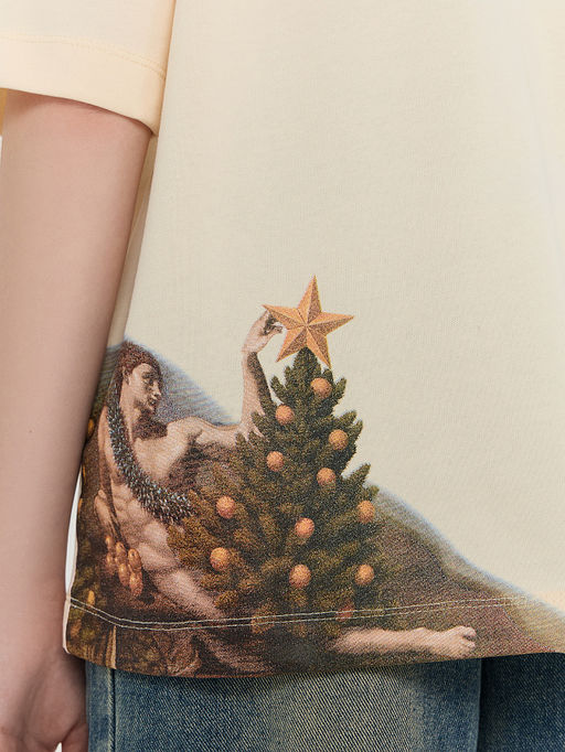 Футболка оверсайз женская бежевая с принтом