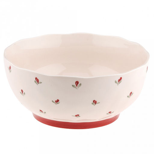 "Нежное утро" Салатник фарфоровый 1,7л, д20,2см, h9,1см, с деколью, волнистый борт, кремово-розовый (Китай)