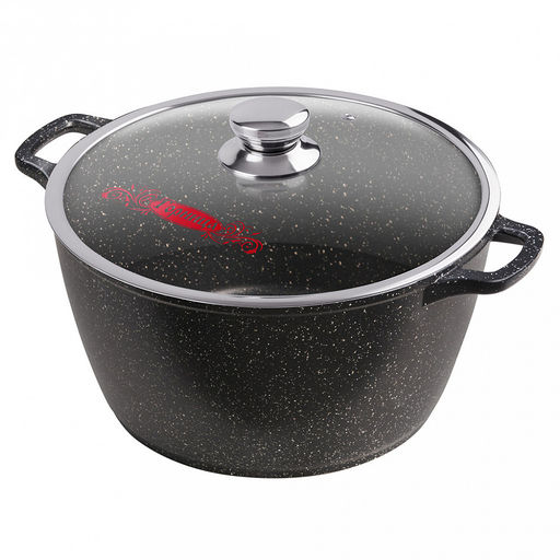Кастрюля с антипригарным покрытием 5л, д26см "Гранит", h13см, s0,4см, литые ручки, стеклянная крышка с пароотводом, подарочная упаковка (Россия)