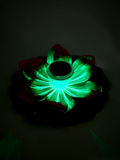 Садовый светильник для водоемов 28 х 28 х 9 см на солнечной бат-е "Лотос" красный N008