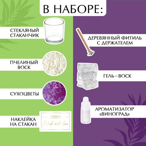 Свеча своими руками. Создание ароматической свечи с сухоцветами «Виноград», набор для творчества
