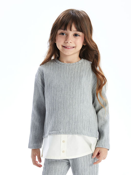 Bisiklet Yaka K?z ?ocuk Bluz ve Tayt Pantolon 2li