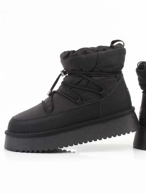 04-WF029-2M BLACK Ботинки зимние женские (натуральная кожа, курточная ткань, 100% шерсть)