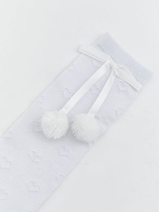 Ponpon Detayl? K?z ?ocuk Diz Alt? ?orap